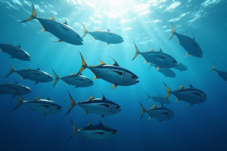 Une école de thons nageant dans l'eau bleue de l'océan