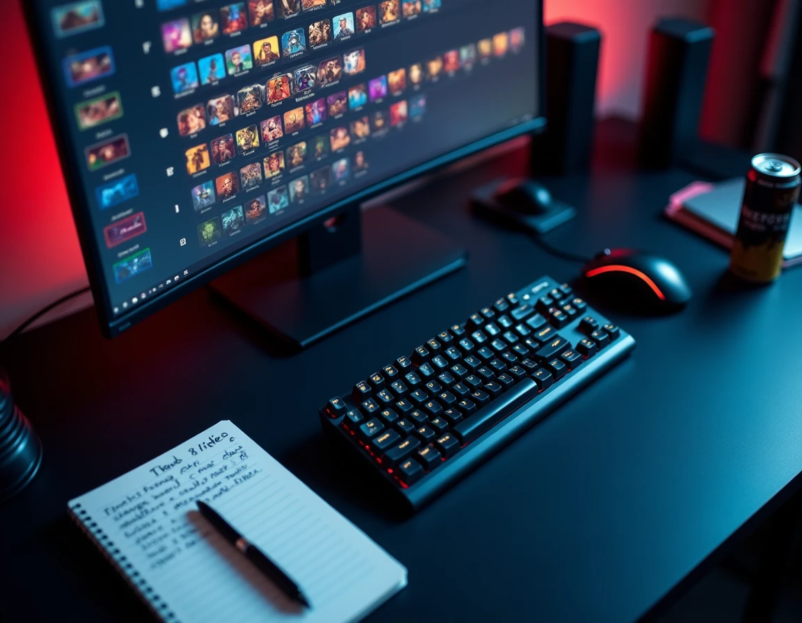 Bureau gaming avec tier list TFT affichée sur écran et notes stratégiques pour le mode ranked