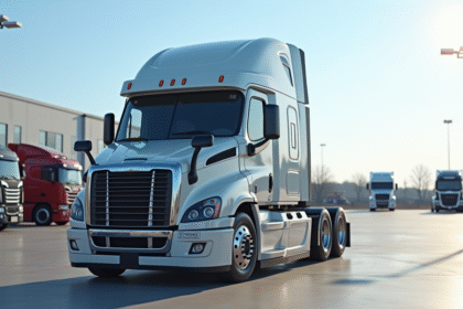 Camion semitrailer d'occasion dans un concessionnaire en plein jour