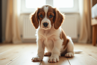 Chiot cocker spaniel regardant attentivement en intérieur