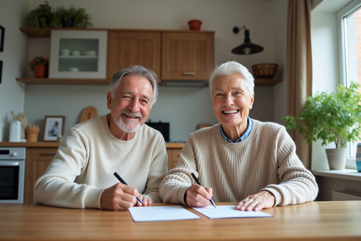 Couple signant un contrat de prêt immobilier à la maison