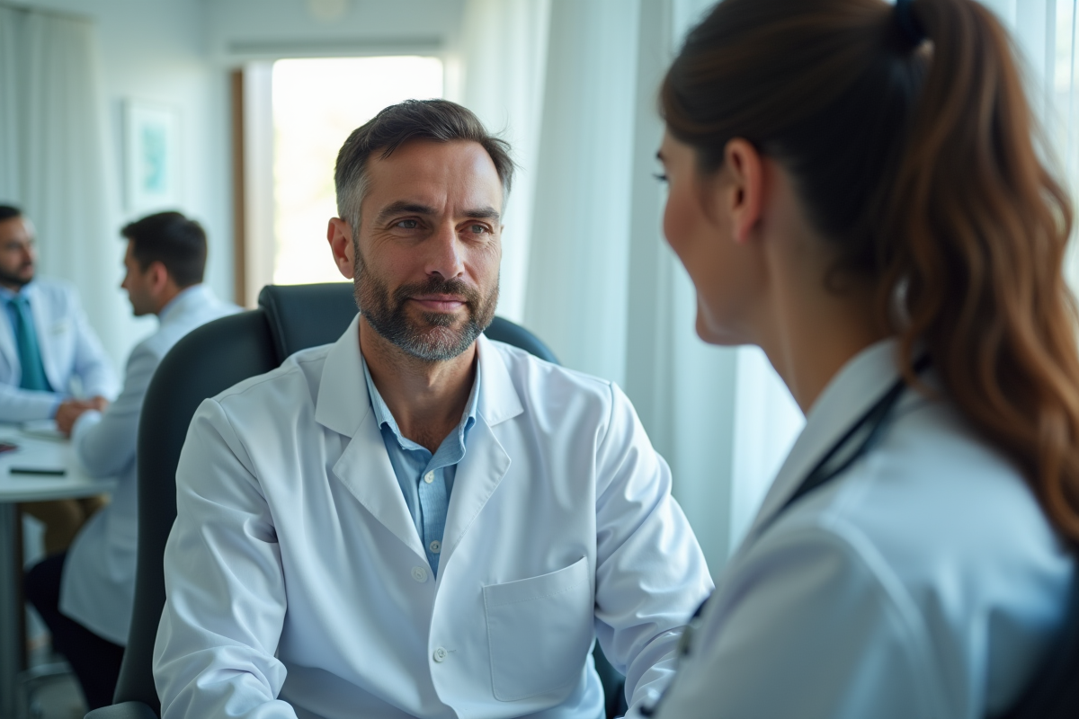 Expatrié en contrôle médical dans une clinique lumineuse