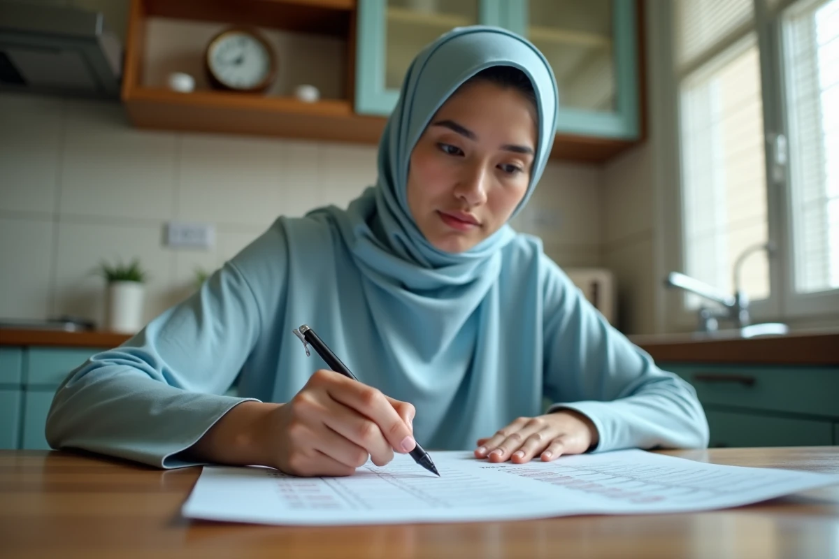 Jeune femme musulmane vérifiant un calendrier de prières