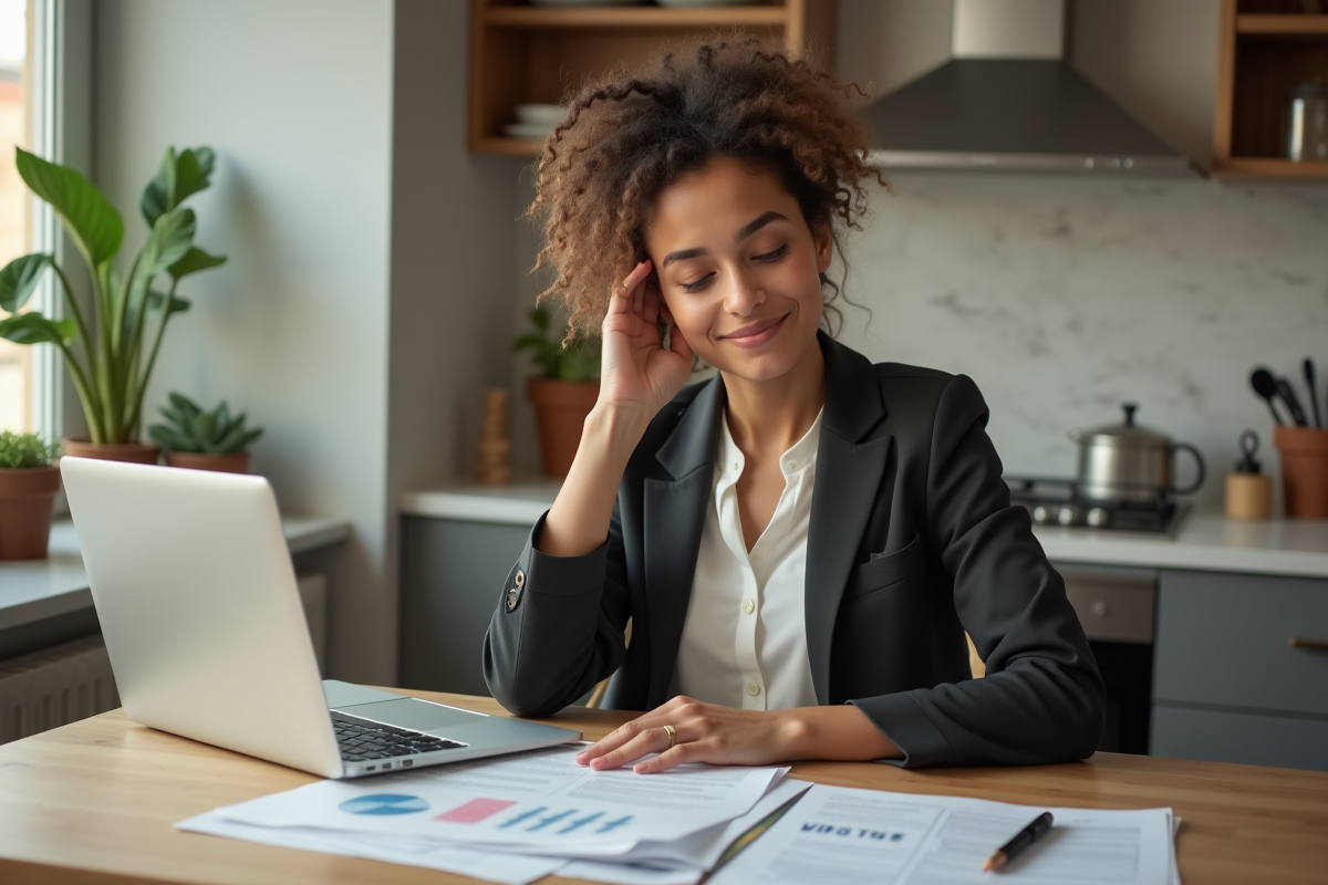 Jeune femme en blazer examine documents de mortgage
