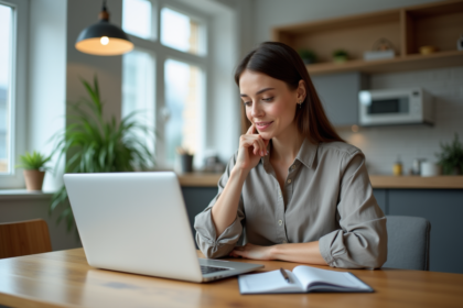 Femme en intérieur recherchant des annonces immobilières