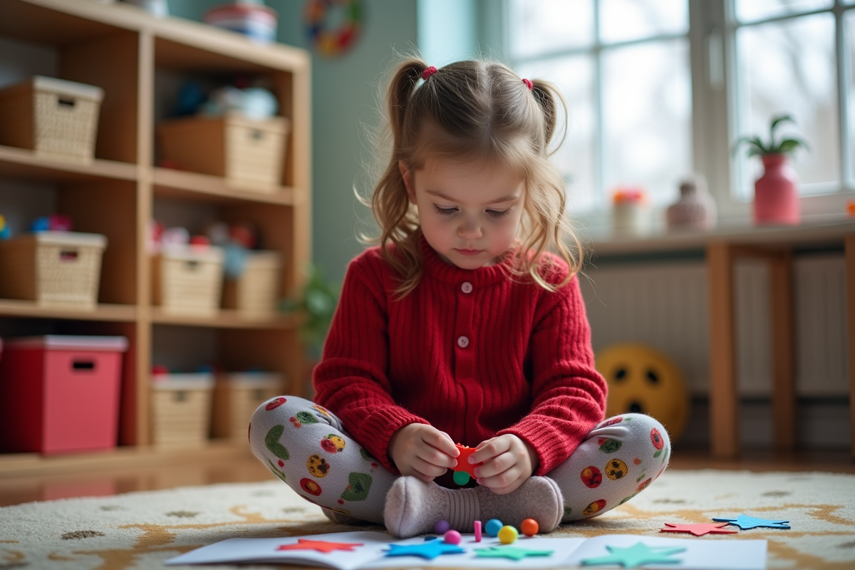 Jeune fille créant une carte de Noël avec des étoiles
