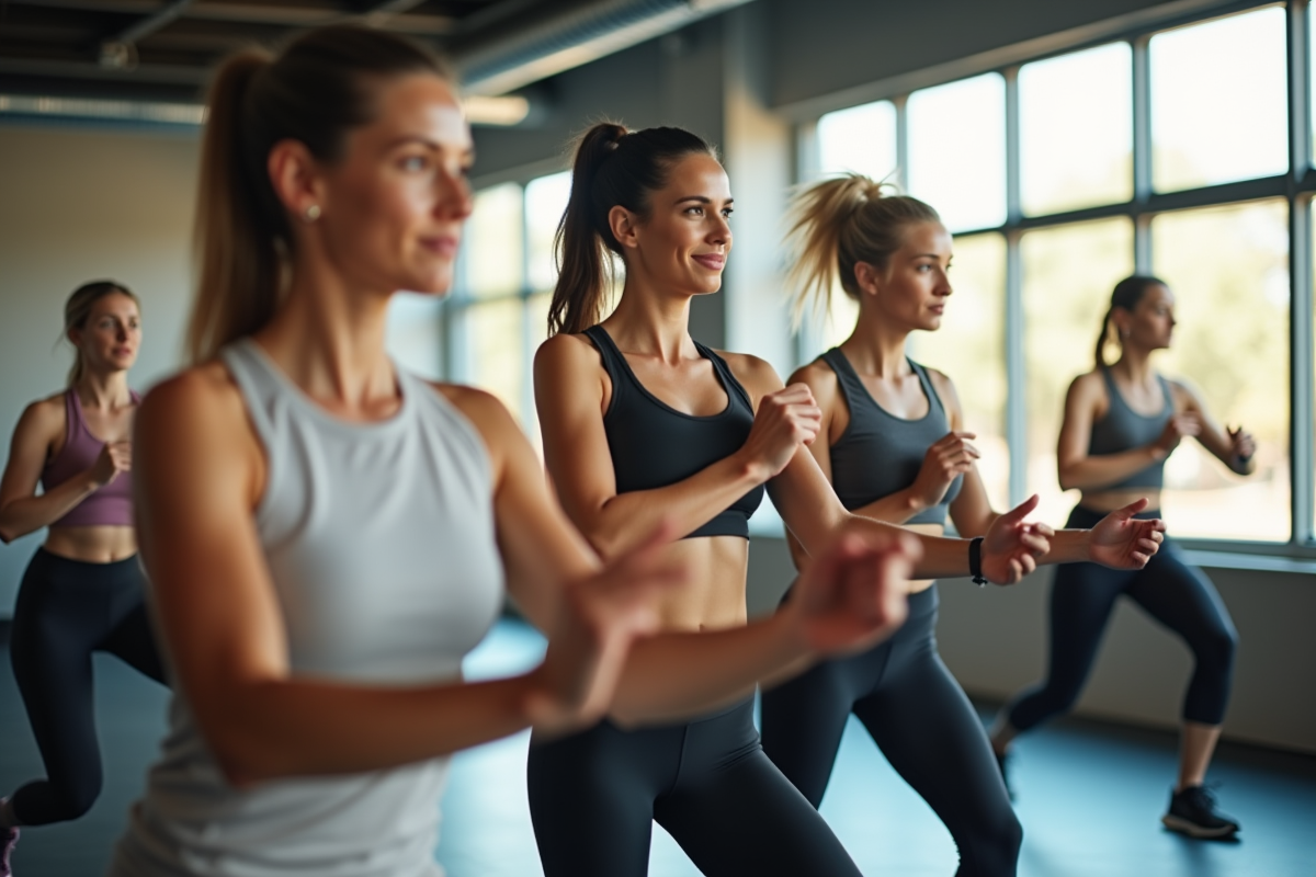 Femmes diverses faisant du sport dans un gym lumineux