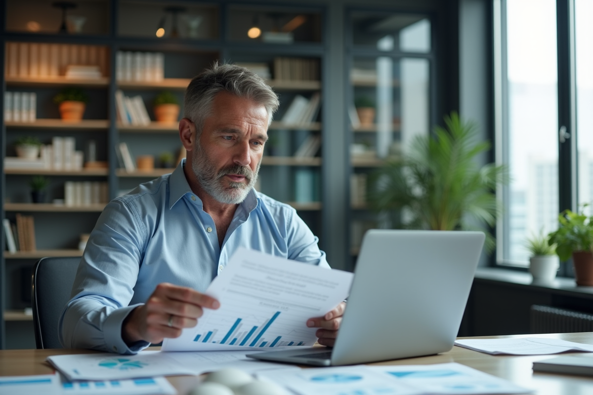 Homme d'affaires en réunion analysant des graphiques financiers