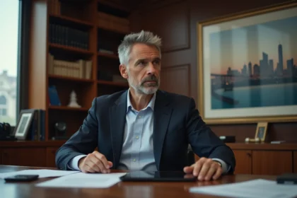 Homme d'affaires méditatif dans un bureau élégant