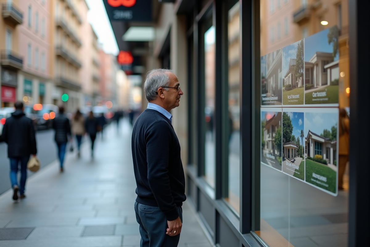 Homme regardant des annonces immobilières en ville