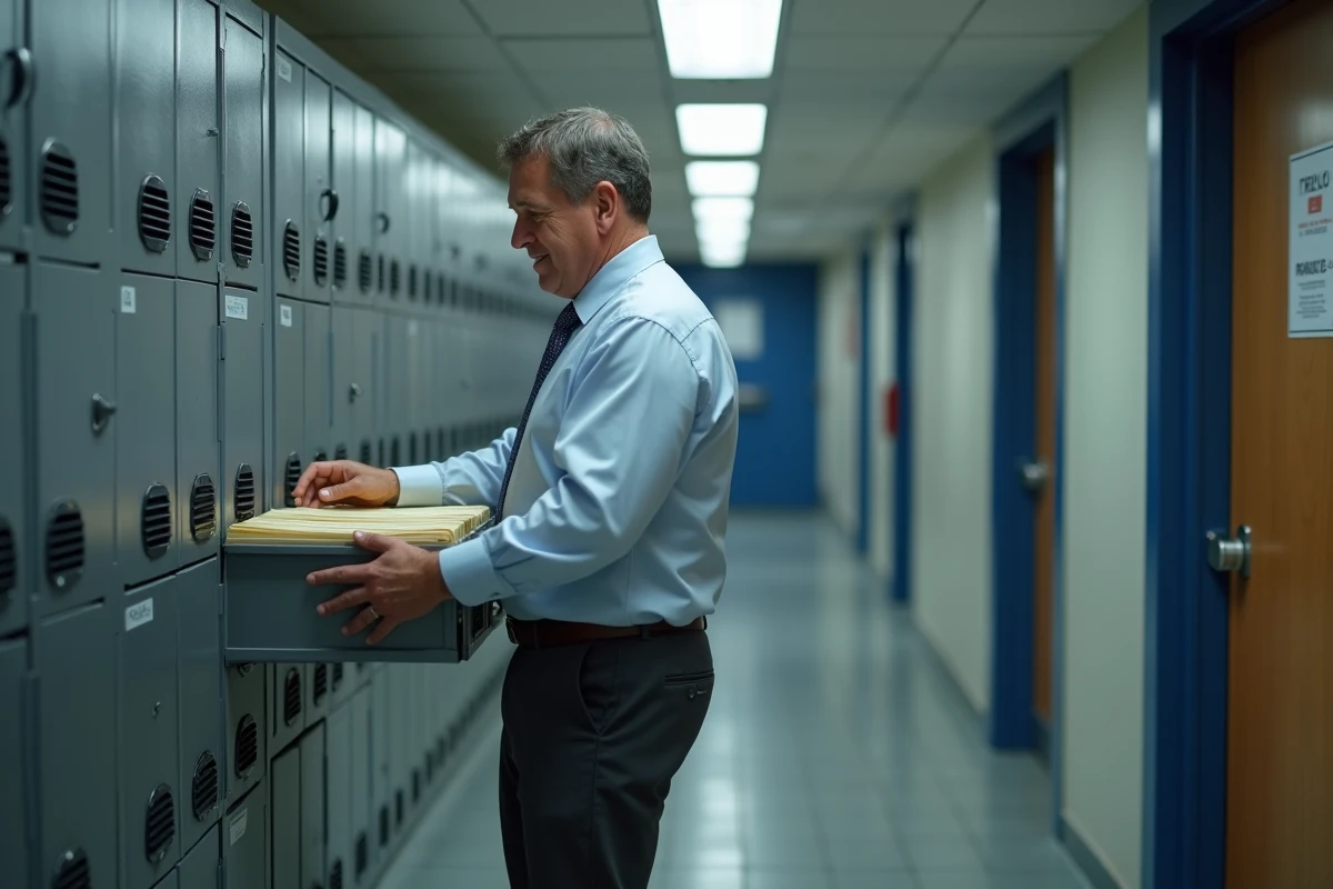 Homme recherchant un document dans une armoire d