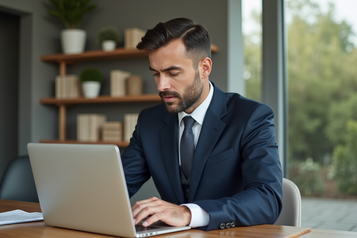 Homme d'âge moyen en costume dans un bureau moderne
