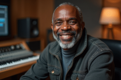 Homme africain confiant dans un studio de musique moderne