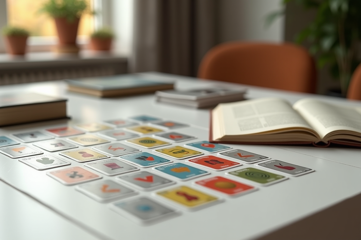 Disposition des cartes Mille Bornes sur une table blanche