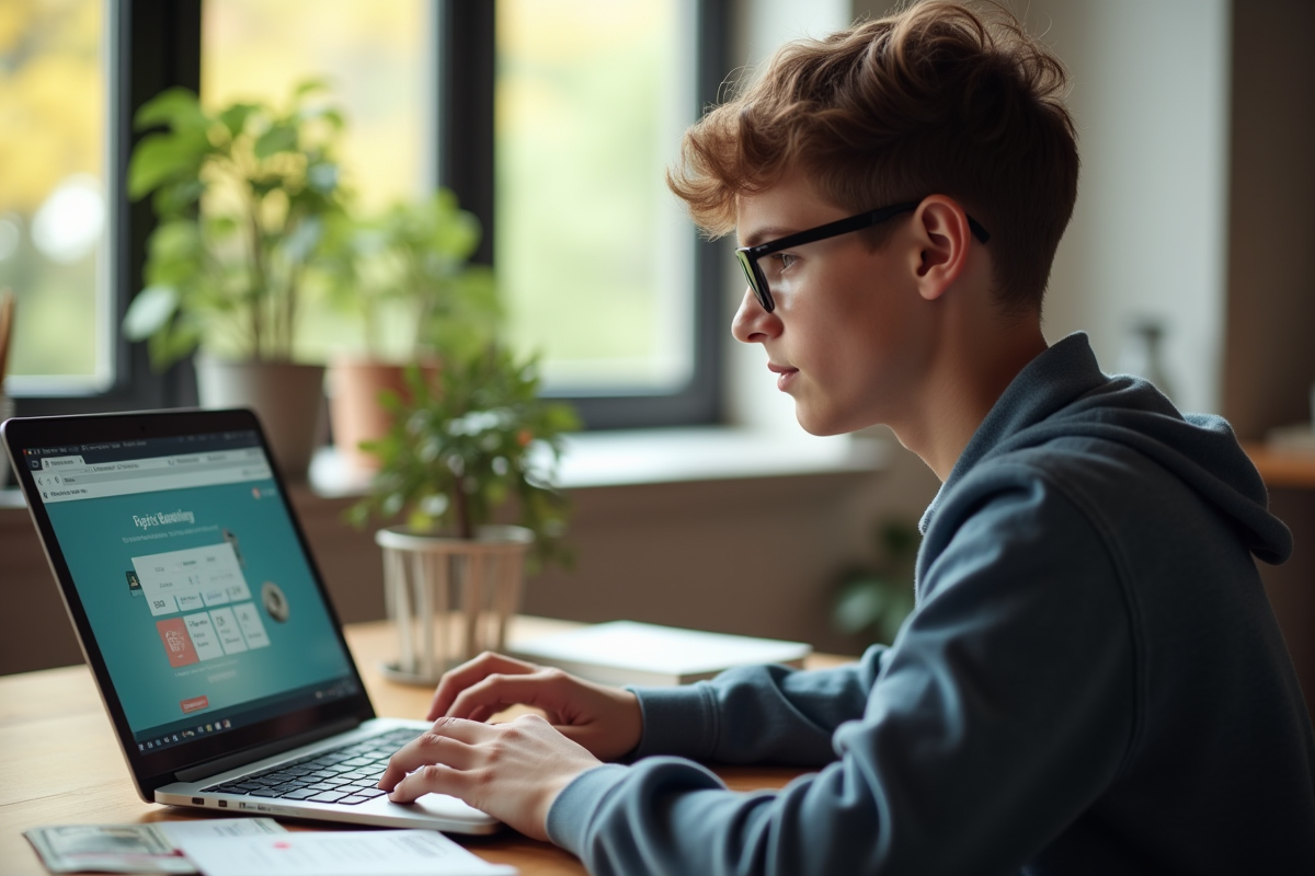 Jeune adulte utilisant un ordinateur pour banque en ligne