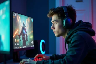 Joueur TFT concentré devant son écran avec une tier list de compositions méta affichée