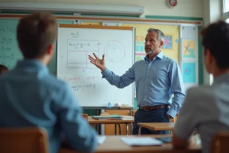 Professeur expliquant la formule du cercle en classe