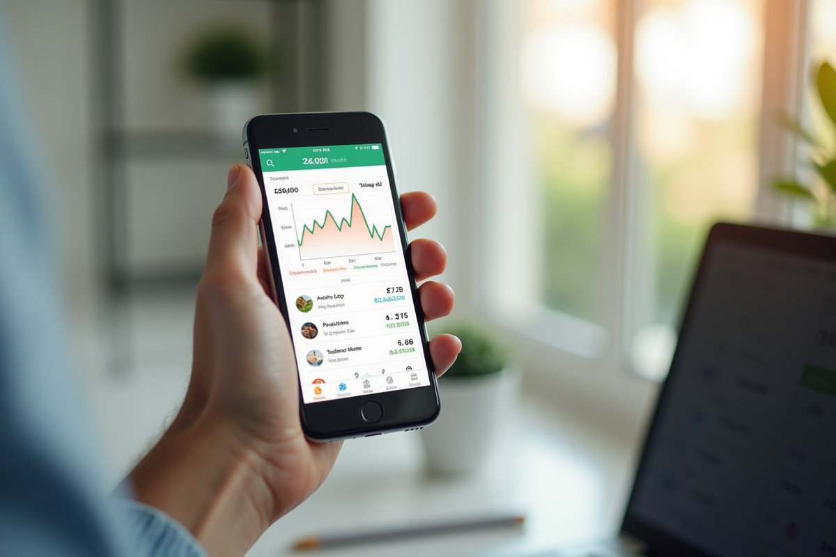 Smartphone affichant une application de gestion financière
