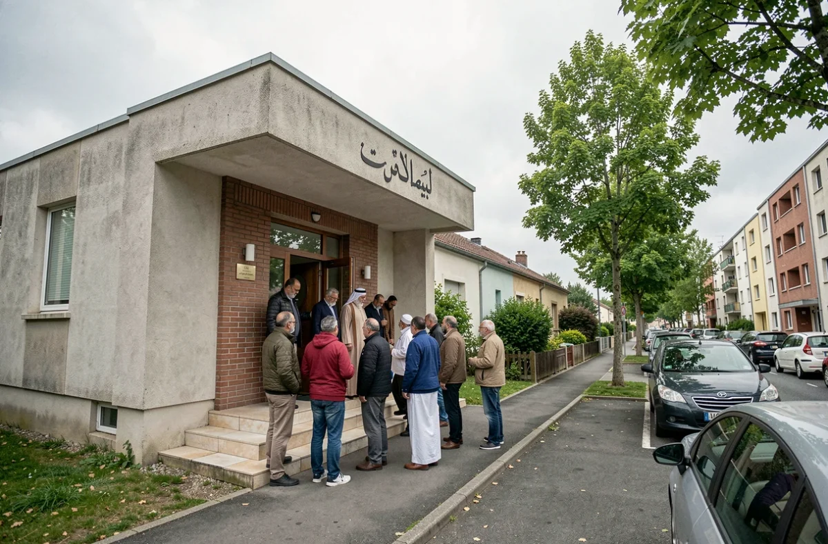 Fidèles quittant la mosquée après la prière du vendredi dans un quartier de Sarcelles